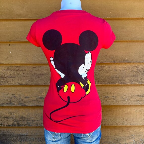 Disney Mickey Mouse Double Sided Red Graphic Woman’s T-Shirt Size M - Picture 6 of 10
